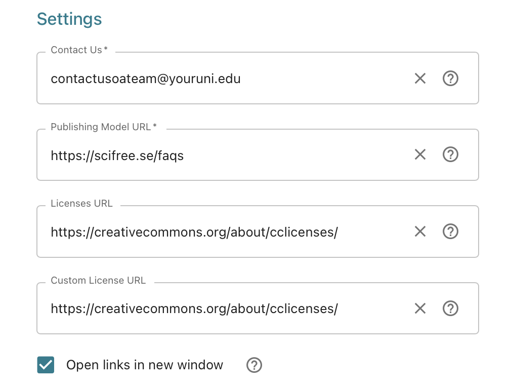 Screenshot of settings