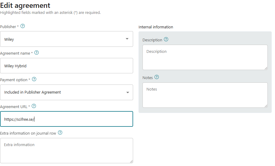 Screenshot of edit agreement page