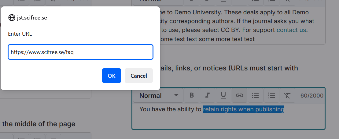 Screenshot of textbox for URL