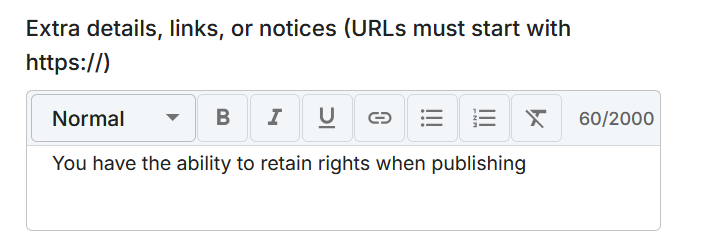 Screenshot of extra details textbox with text