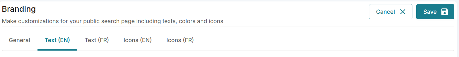 Screenshot of branding tabs with text hightlighted
