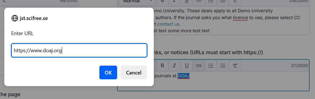 Screenshot of Text box with URL.