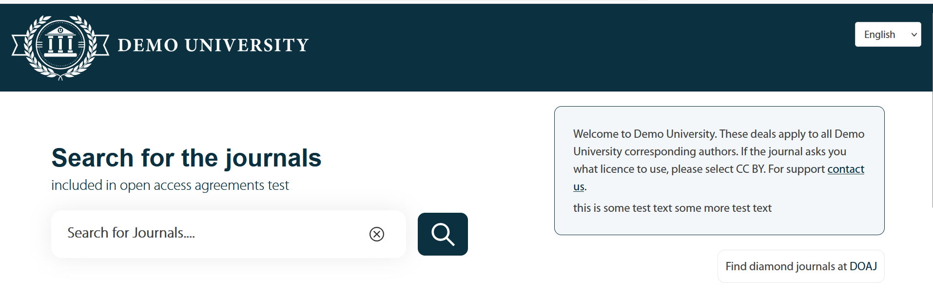 Screenshot of JST search page with DOAJ link showing.