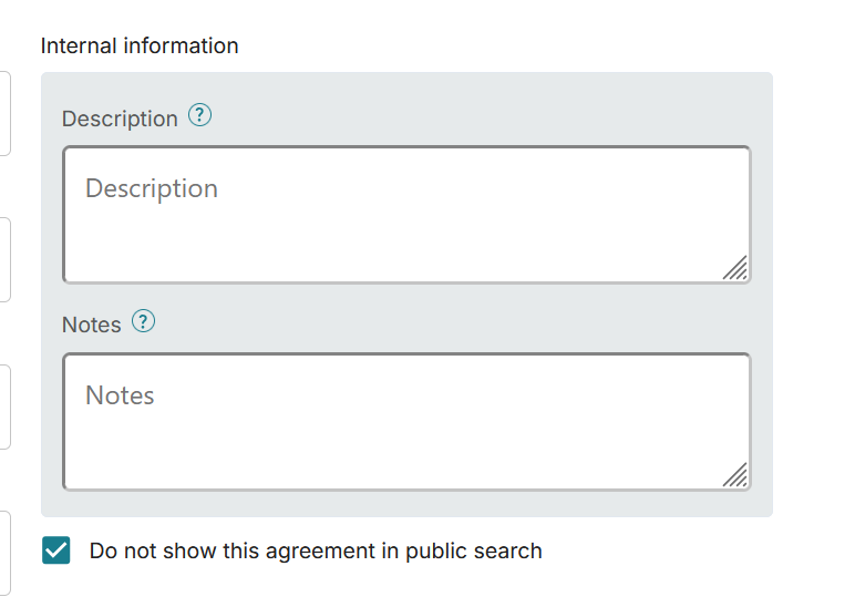 Screenshot of Do not show this agreement in public search checkbox.