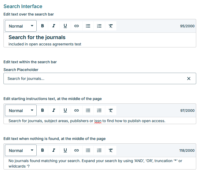 Screenshot of Search interface fields