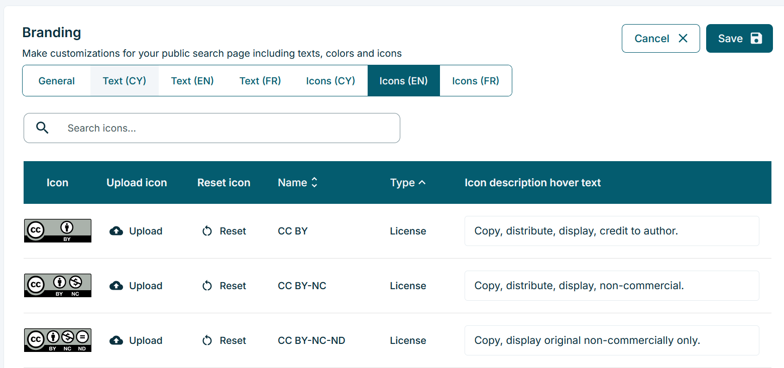 Screenshot of Icons overview