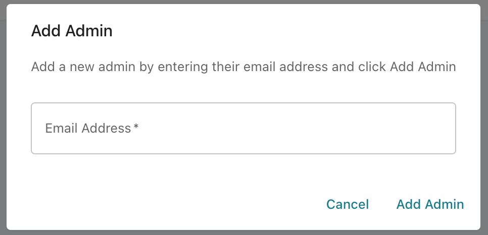 Add admin email textbox empty screenshot.