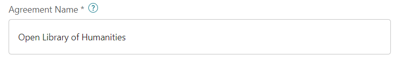 Screenshot of agreement name textbox with open library of humanities written.