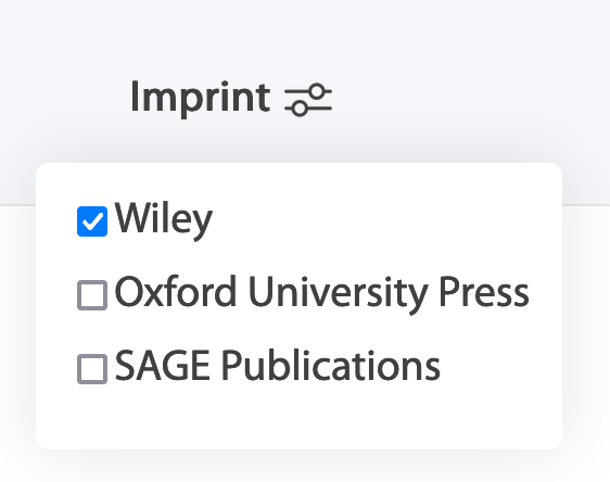 Imprint filter with Wiley selected screenshot.