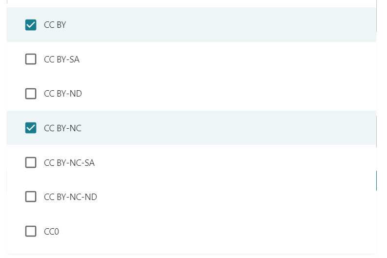 Screenshot of licence selector.