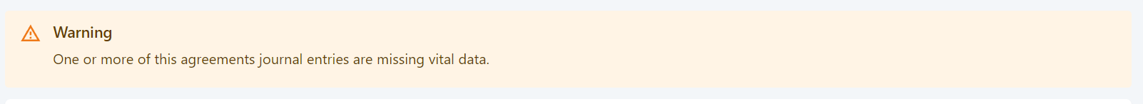 Screenshot of warning missing data in journals message.