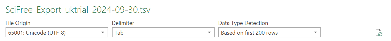 Screenshot of excel with file origin selected to unicode (UTF-8).