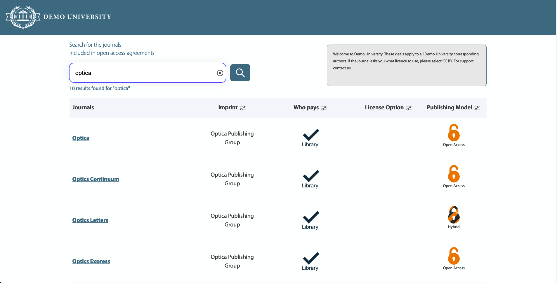 Screenshot of public search page with results missing licence.