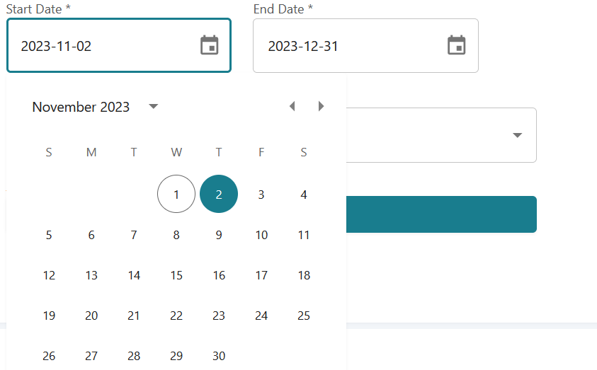 Screenshot of Date selector.