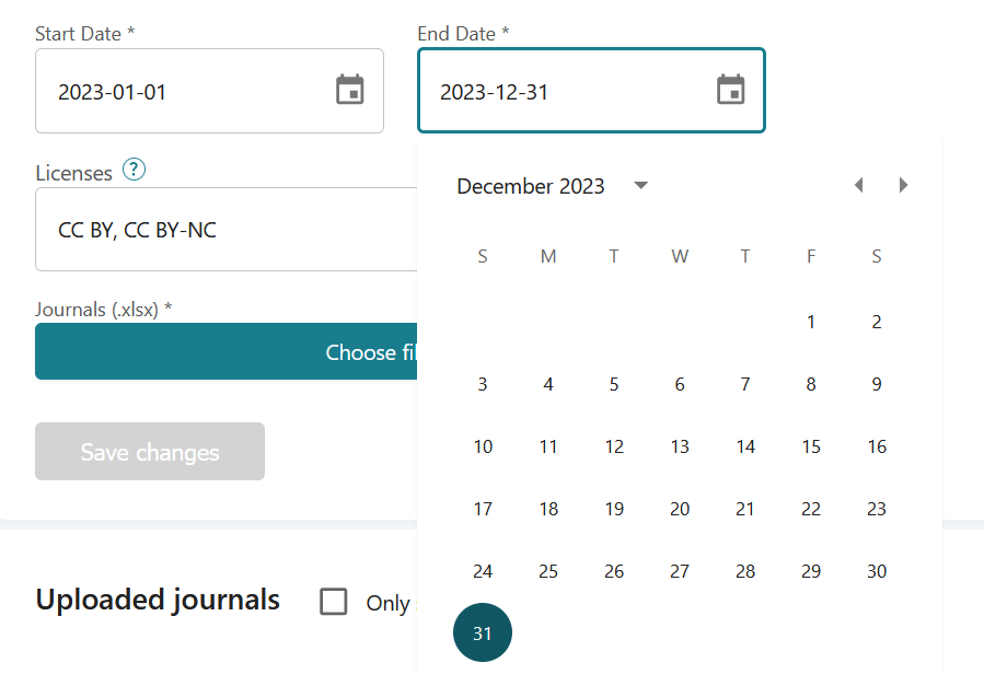 Screenshot of Date selector.