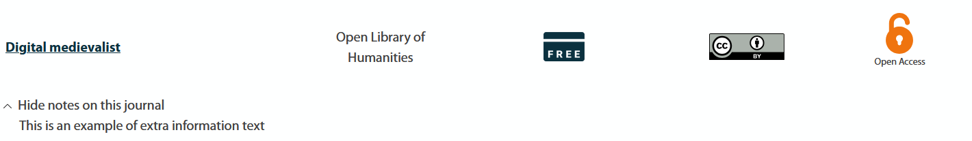 Journal result with hide notes on this jounal below screenshot