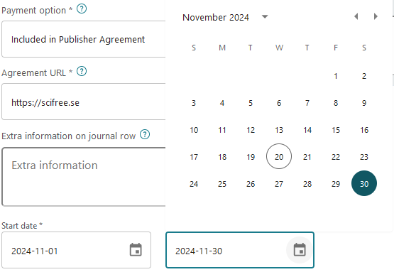 Screenshot of date selector.