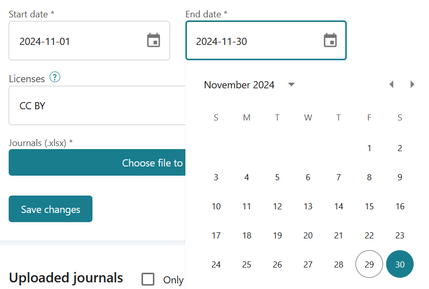 Screenshot of date selector.