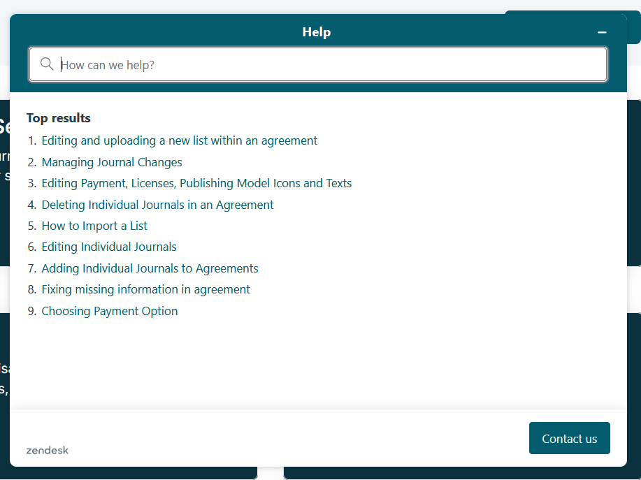 Screenshot of help widget.